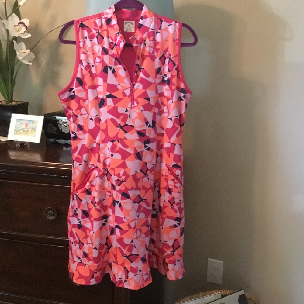 Callaway-NWOT-Women’s Pink, Blue, & Coral Geometric Sleeveless Athletic Dress